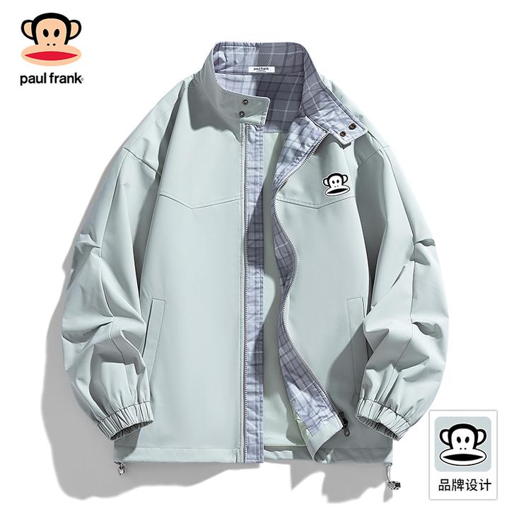 PaulFrank/大嘴猴潮牌格子翻领棒球服男秋季新款宽松休闲夹克外套