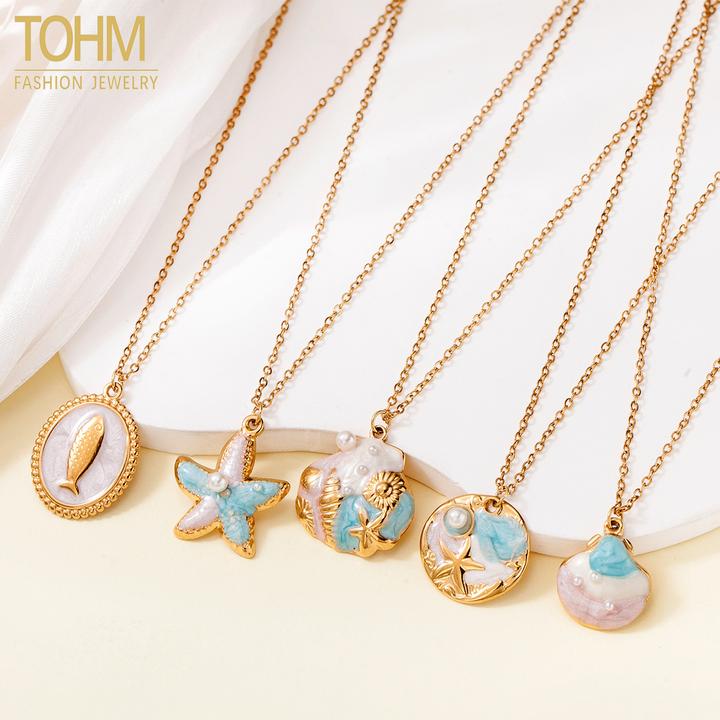 不锈钢贝壳吊坠 新款夏季海洋系列不锈钢吊坠配饰女轻奢沙滩风