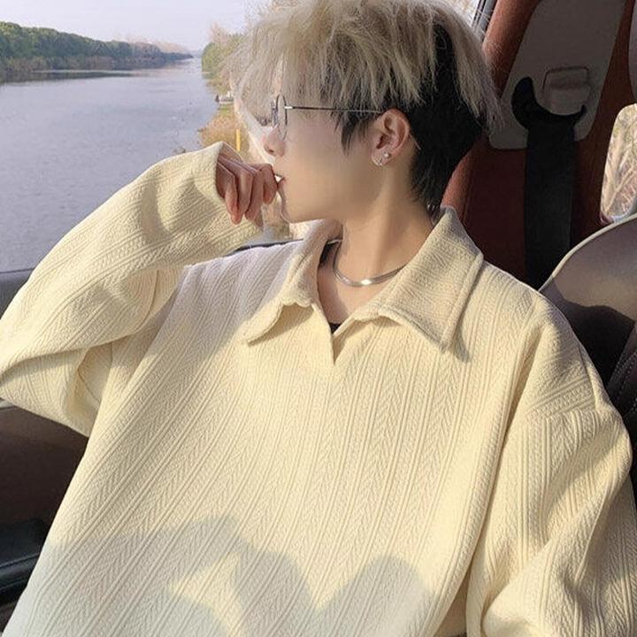 麦穗纹Polo领卫衣秋季新款潮牌百搭长袖美式宽松休闲慵懒风男士款