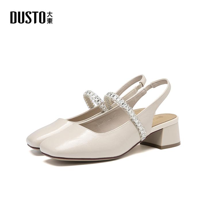 大东后空单鞋夏季爆款粗跟不累脚女鞋气质水钻方头女士凉鞋0005