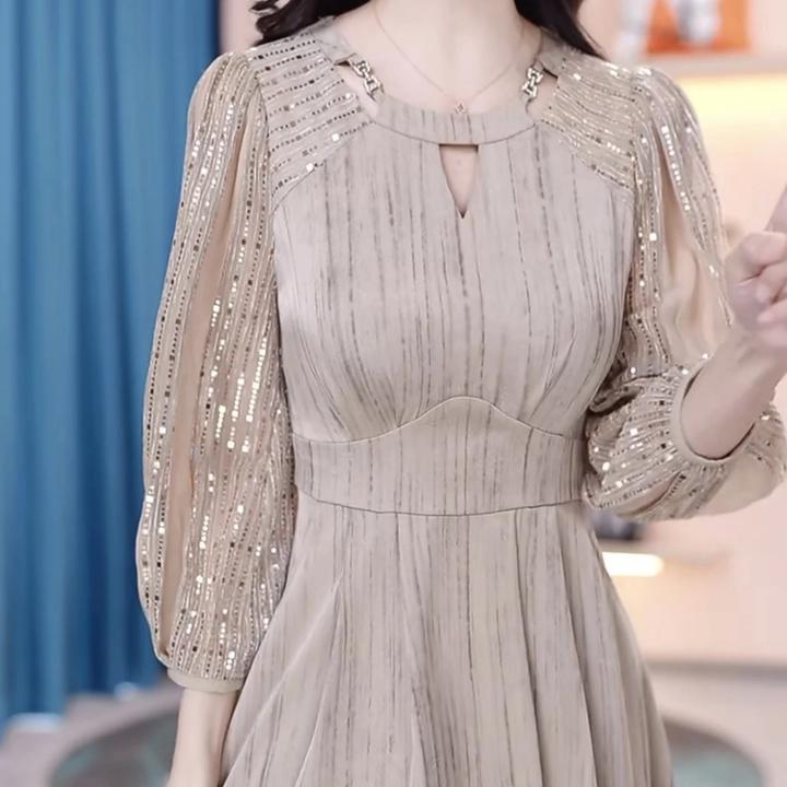 女装连衣裙轻奢时尚法式名媛收腰拼接气质优雅百搭遮肉中长款裙子