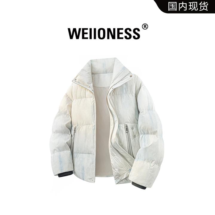 WEIIONESS美式扎染设计立领棉衣男款冬季保暖百搭宽松大码外套