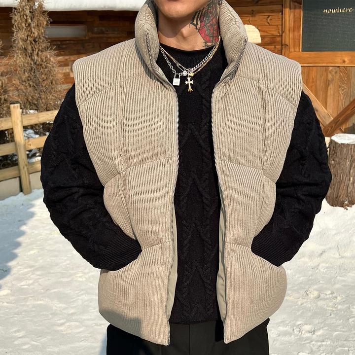 OXFREAK「肌理感针织」纯色立领棉马甲男冬季加厚保暖高级感背心