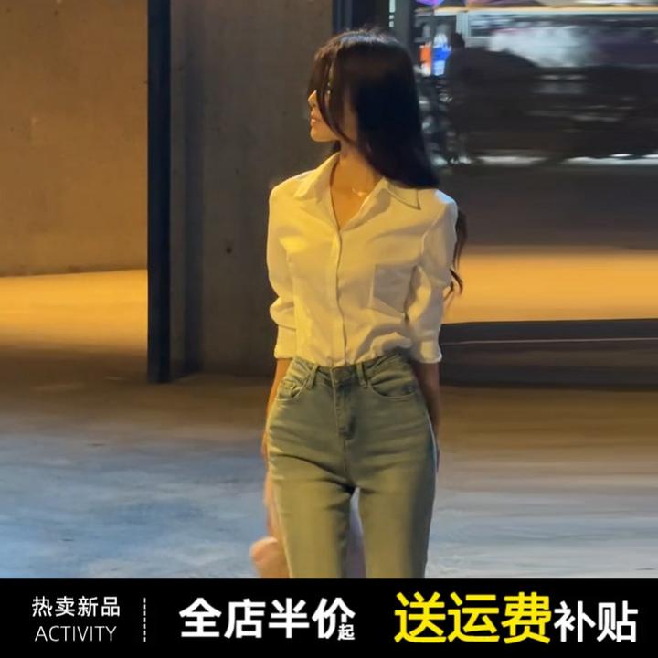 2025新款早秋装白色长袖衬衫女职业衬衣独特漂亮小衫春秋外穿上衣