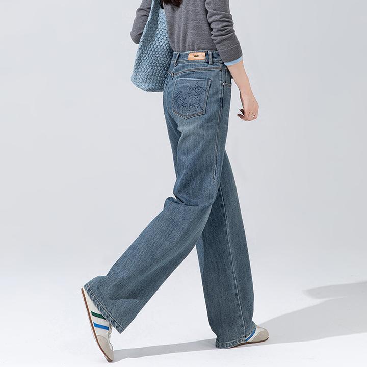 2025新款今年流行爆款牛仔裤女秋高腰窄版直筒裤垂感高级感阔腿裤
