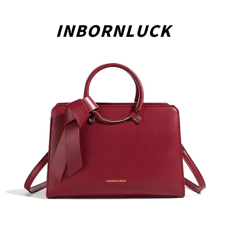 INBORNLUCK红色新娘包轻奢气质手提包小众时尚百搭大容量婚包斜跨