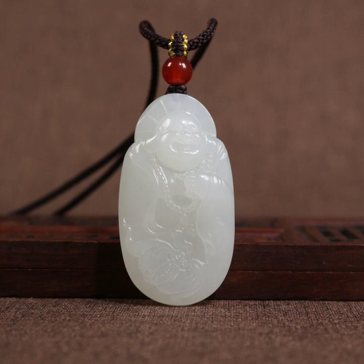 和田白玉弥勒佛公吊坠笑佛挂件男女礼物玉坠油性足