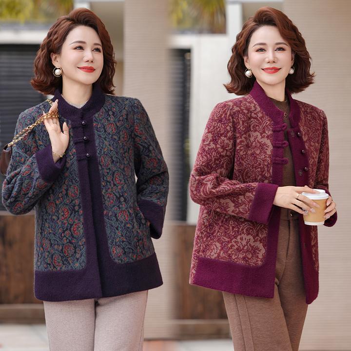 中老年秋冬新款时尚妈妈装仿水貂绒毛呢外套洋气奶奶装保暖上衣