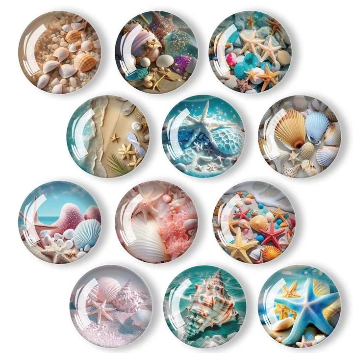 旅游景区纪念地摊夜市海洋贝壳水晶玻璃冰箱贴磁贴白板贴家居装饰