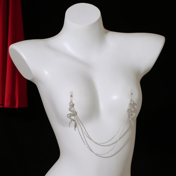 欧美胸链个性时尚镶钻蛇形乳链女士性感夜店派对身体链乳夹链配饰