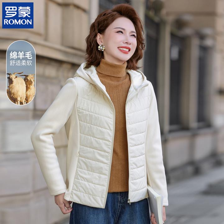 罗蒙妈妈时尚连帽保暖插肩袖外套中年绵羊毛棉衣中老年女冬季棉服