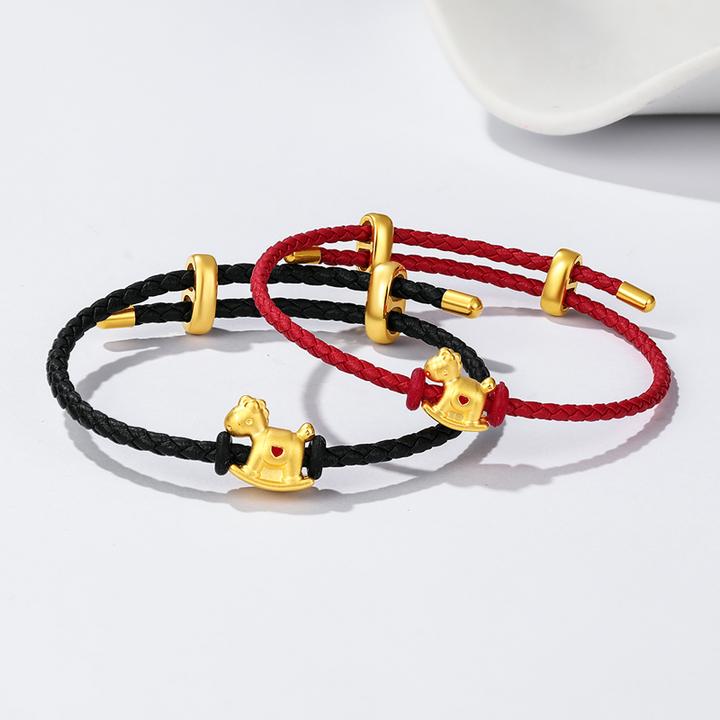 足金摇摇木马黄金手链小马转运珠马年本命年金饰女小金马生肖手串