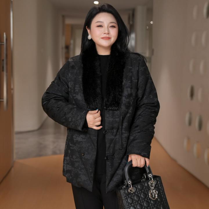 【真兔毛领+90白鸭绒】MsShe大码女装冬装新中式羽绒服B2510052