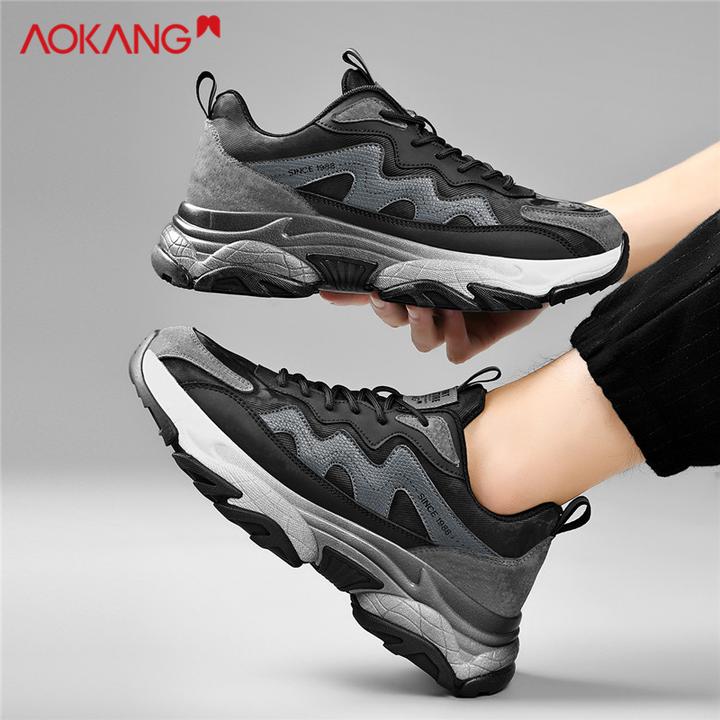 Aokang/奥康官方旗舰官网正品男鞋秋季皮面老爹鞋增高运动休闲鞋
