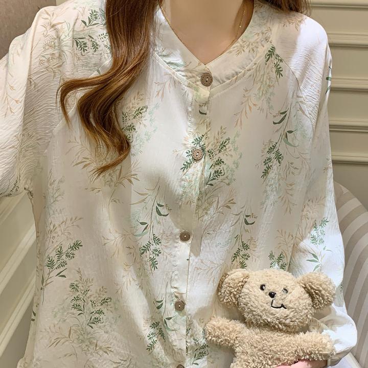 云朵棉睡衣女秋季长袖大码2025新款可外穿国风花草家居服冬天套装