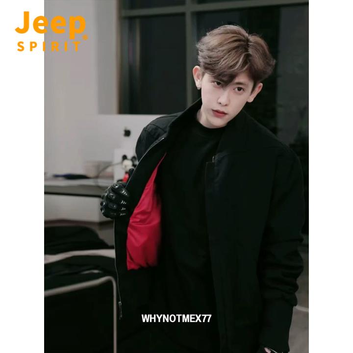 Jeepspirit吉普2025新款重磅倒三角设计做旧水洗夹克硬汉外套男
