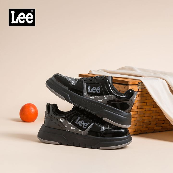 Lee2025男士厚底板鞋黑色休闲鞋潮流百搭男鞋舒适真皮潮流低帮