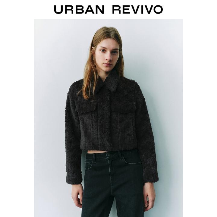 UR2025冬季新款女流光风休闲经典翻领口袋毛绒外套UYY150035+