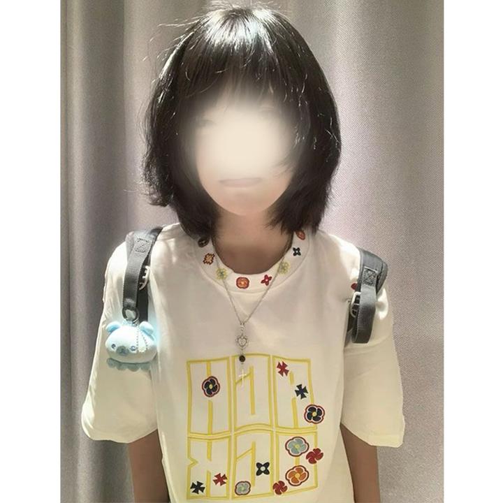 多巴胺女士t恤美式嘻哈图章刺绣情侣半袖T恤潮牌宽松情侣短袖别致