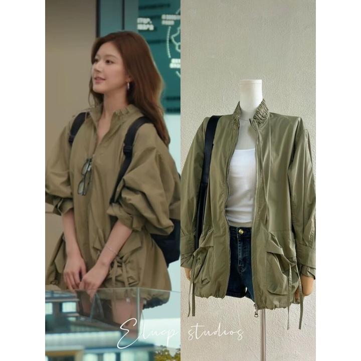 许我耀眼许妍同款军绿色工装外套宽松百搭慵懒的春秋开衫夹克女