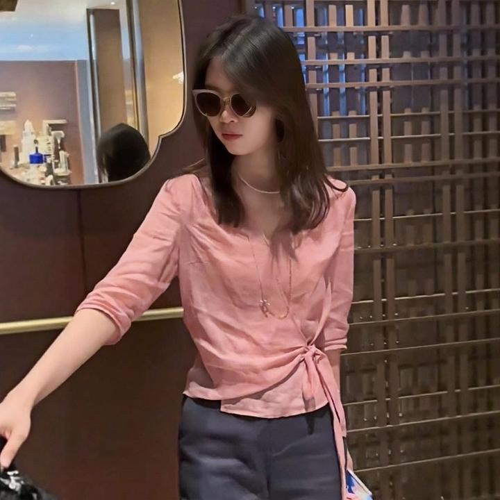 法式七分袖衬衫女2025年新款夏季设计感法式小资气质女士上衣衬衣