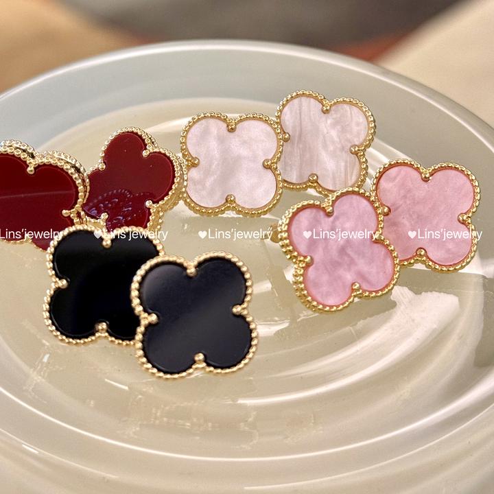 铜合金耳饰 彩色经典ins四叶草耳钉~气质经典百搭时尚单花