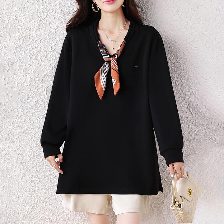 【女神新衣】2025秋季新款卫衣胖领带T恤简约时尚宽松遮肉显瘦上衣