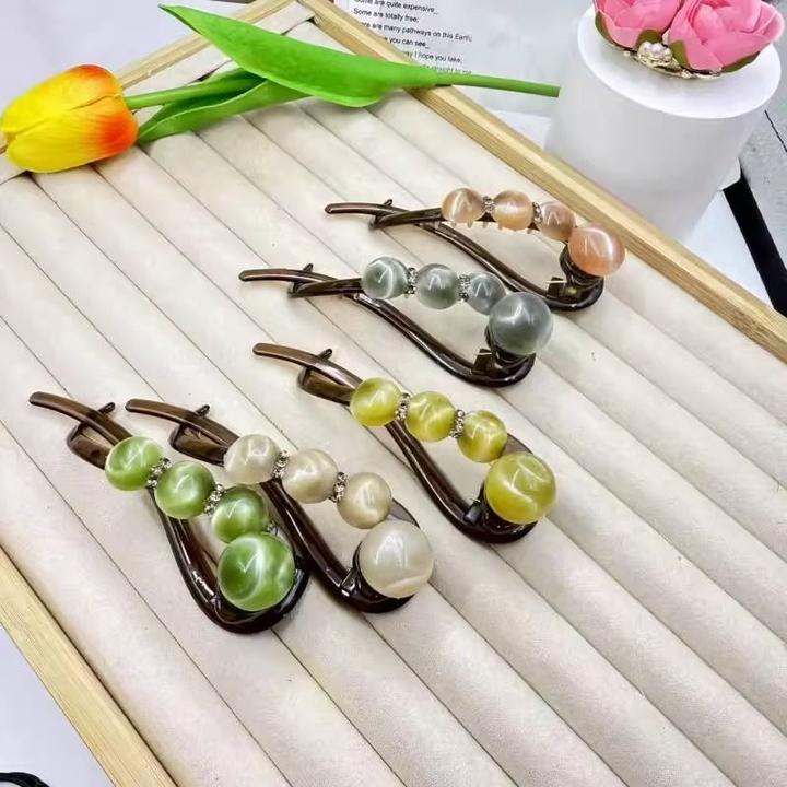 新中式猫眼一字夹珠珠发夹精致耐用后脑勺高级感扭扭简约盘发2025