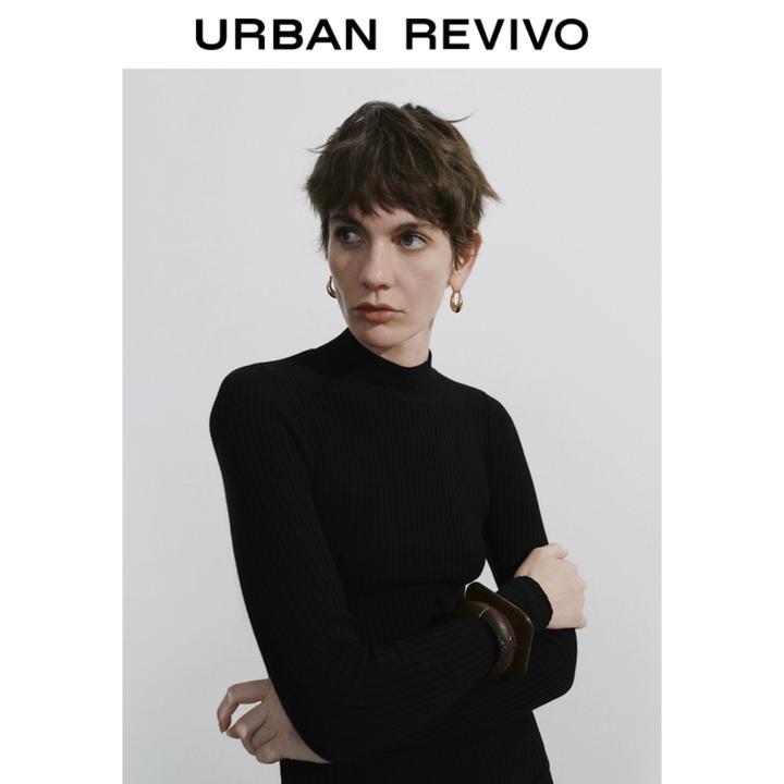 UR秋冬新款女装简约气质百搭立领修身针织衫UWB940013