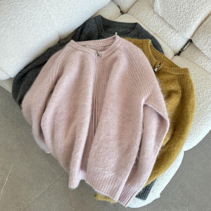 【云间落羽】羊毛羊绒长毛轻奢系列气质圆领针织衫开衫毛衣女