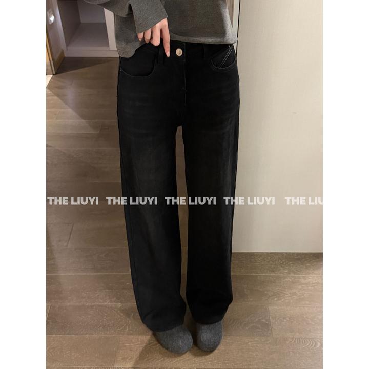 【LIUYI】一条过冬~冬日ju厚加绒窄版显瘦直筒牛仔裤510173