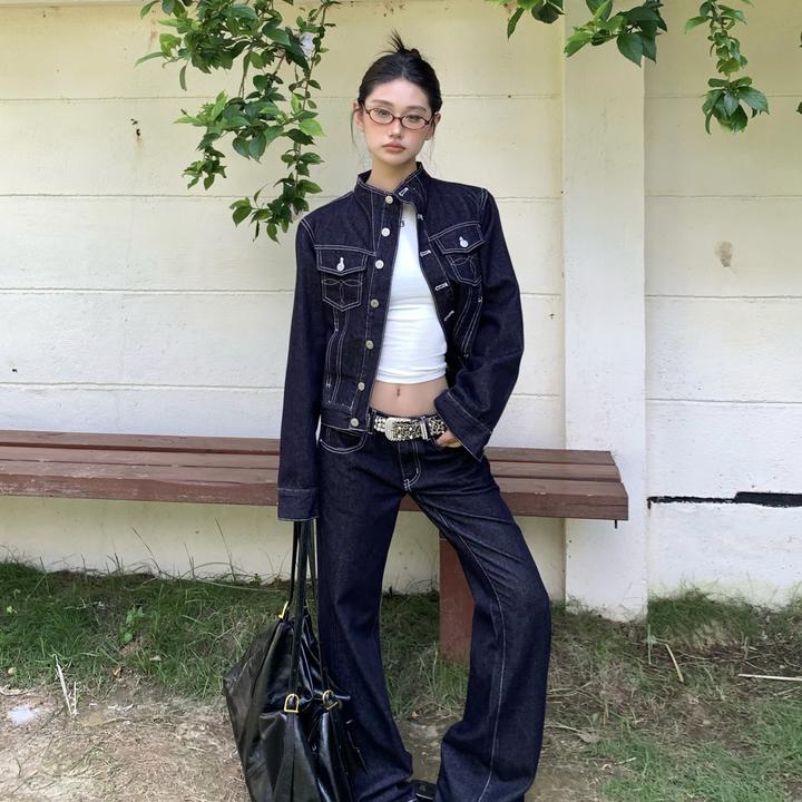 ZHL Studio美式解构质感牛仔外套宽松廓形修身显瘦工装夹克套装女