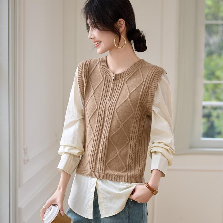小众针织衫背心拼接衬衫女长袖2025秋冬春新款毛衣春秋假两件上衣