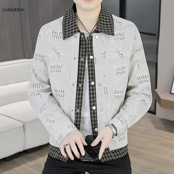 Edda Dior法国轻奢品牌2025新款拼接假两件时尚帅气翻领青年翻领