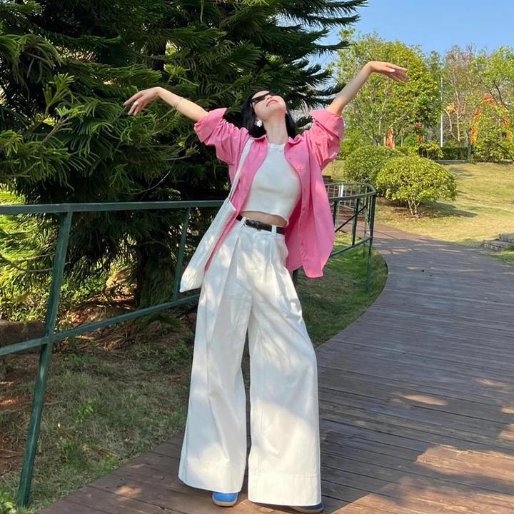 韩系穿搭一整套女2025年春季新款高级感衬衫上衣搭配阔腿裤两件套