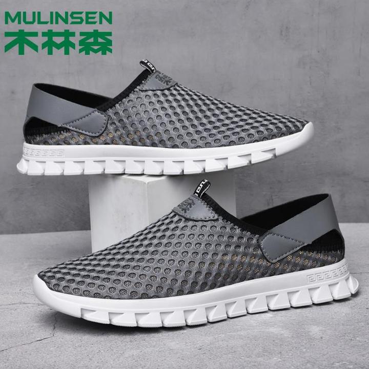 木林森舒适耐磨秋季软底网面鞋薄款透气轻便一脚蹬户外休闲网鞋