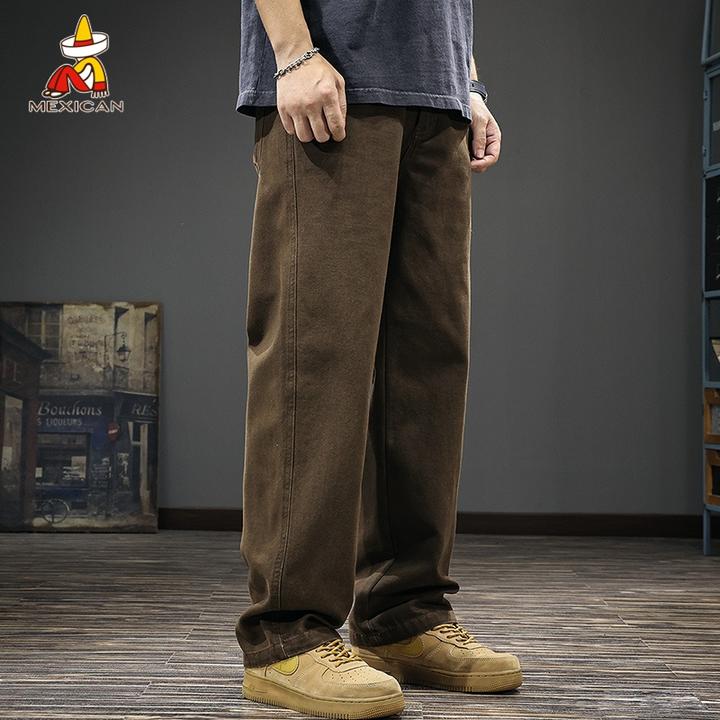 Mexican/稻草人秋季简约直筒休闲裤男款美式潮牌宽松百搭阔腿长裤