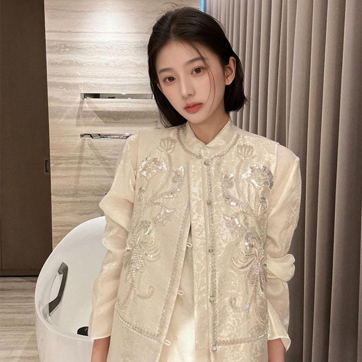 新中式高级重工亮片刺绣设计背心2025春季国风盘扣立领马甲 MZ064