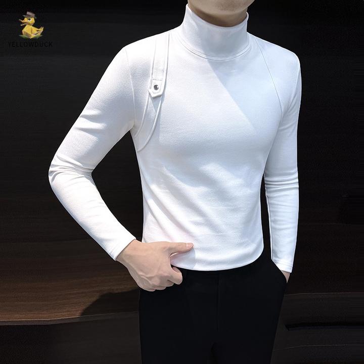 德绒打底衫男春秋2025新款男装上衣中领长袖修身痞帅内搭t恤男款