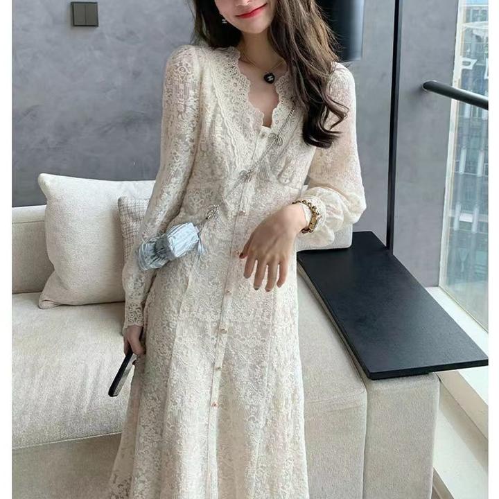 秋冬新款蕾丝连衣裙法式漂亮仙女裙气质显瘦时尚内搭长裙2025初恋