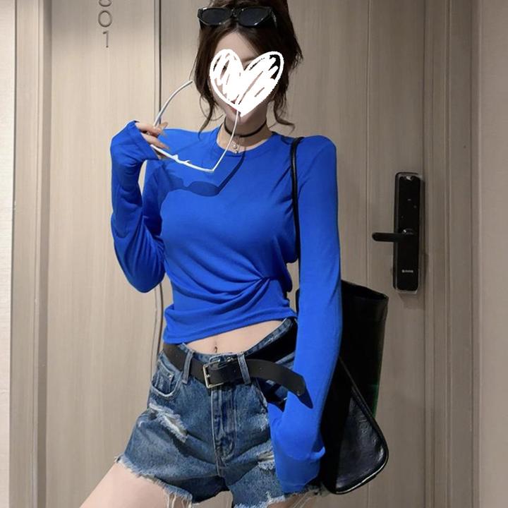 度月棠2025夏季新款百搭显瘦糖果色薄款防晒T恤女设计感短款上衣