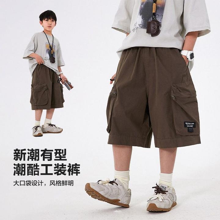 男孩夏天儿童短裤2025宽松薄款男童工装夏季裤子新款潮牌五分冰
