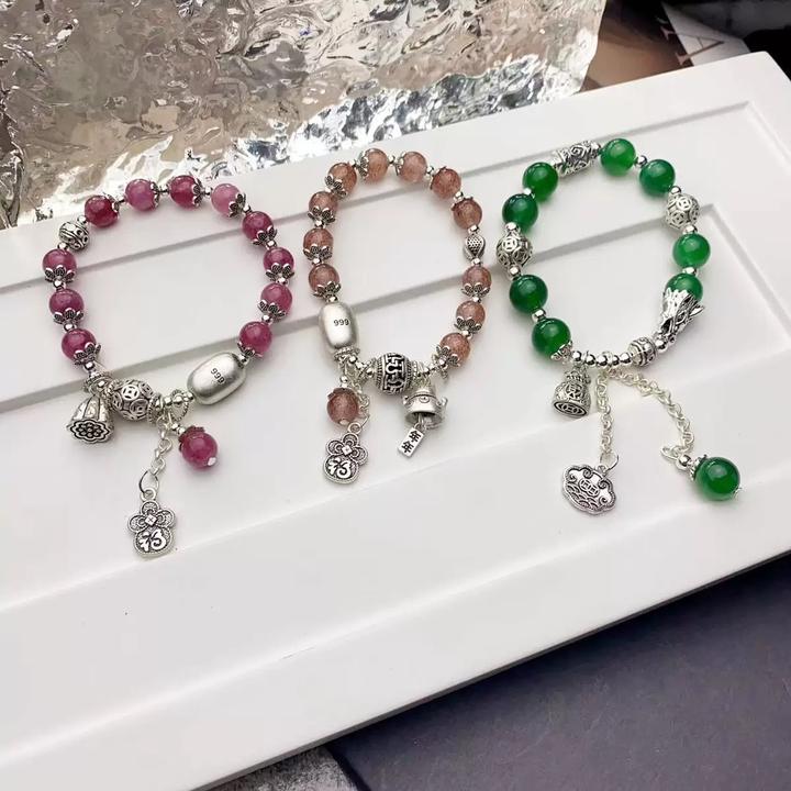 合金手链 民族风草莓晶花朵福袋流苏水晶招财猫ins小众手串手饰