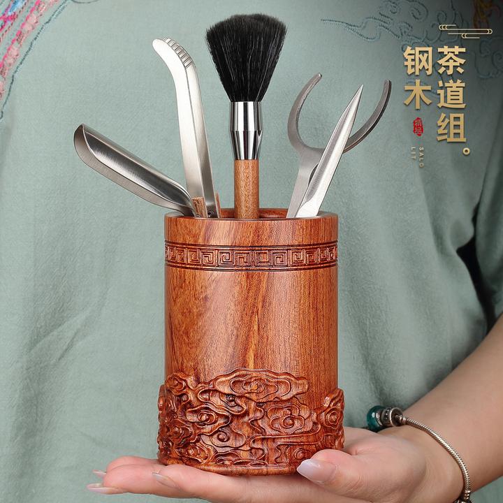 实木茶道六君子家用茶具配件茶台用品大全茶杯夹子茶勺刀泡茶工具