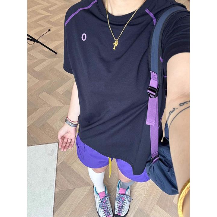 黑色凉感速干t恤男女夏季山系户外运动短袖骑行服情侣五分袖上衣