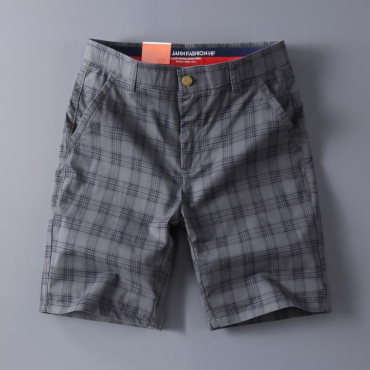 2025新款五分裤男士夏季外穿修身纯棉中裤潮流格子印花休闲短裤