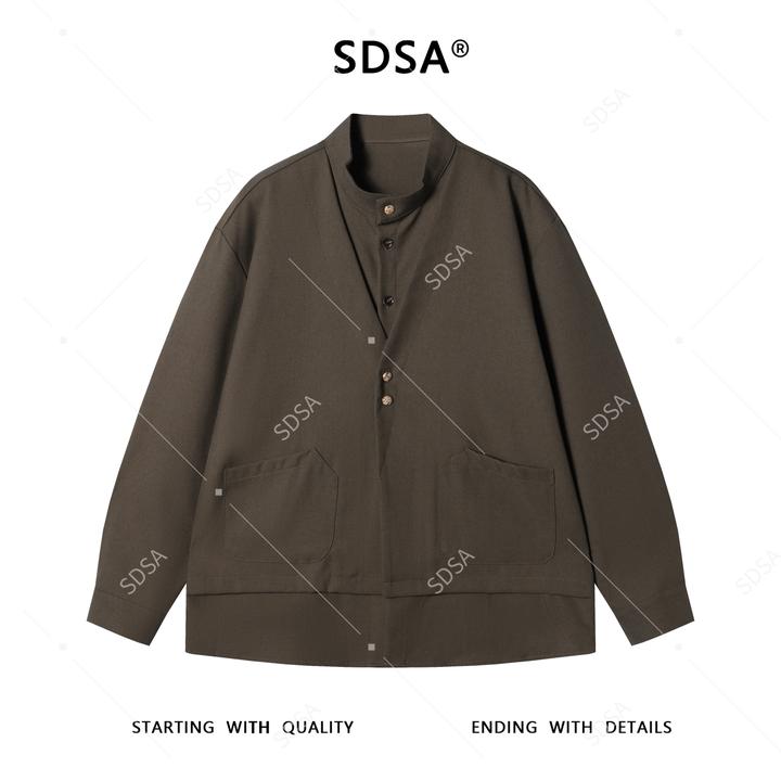 SDSA男士秋冬新款痞帅男装痞帅简约纽扣假两件立领衬衫潮流宽松