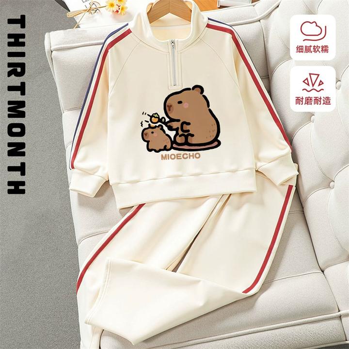 秋季新款套装男女童半拉链卫衣长裤可爱卡通多款印花中大童两件套
