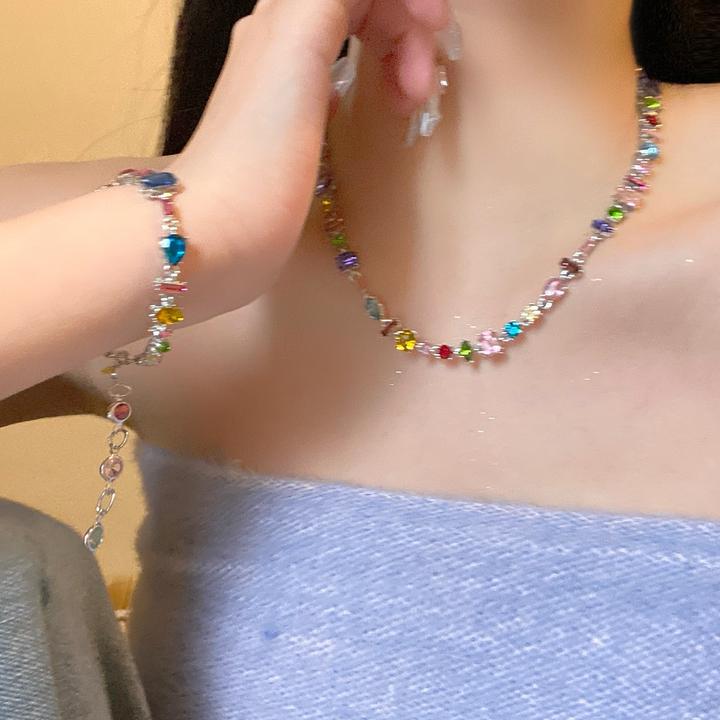 合金亚克力项链 合金亚克力项链甜心糖果彩色水晶锆石爱心彩虹