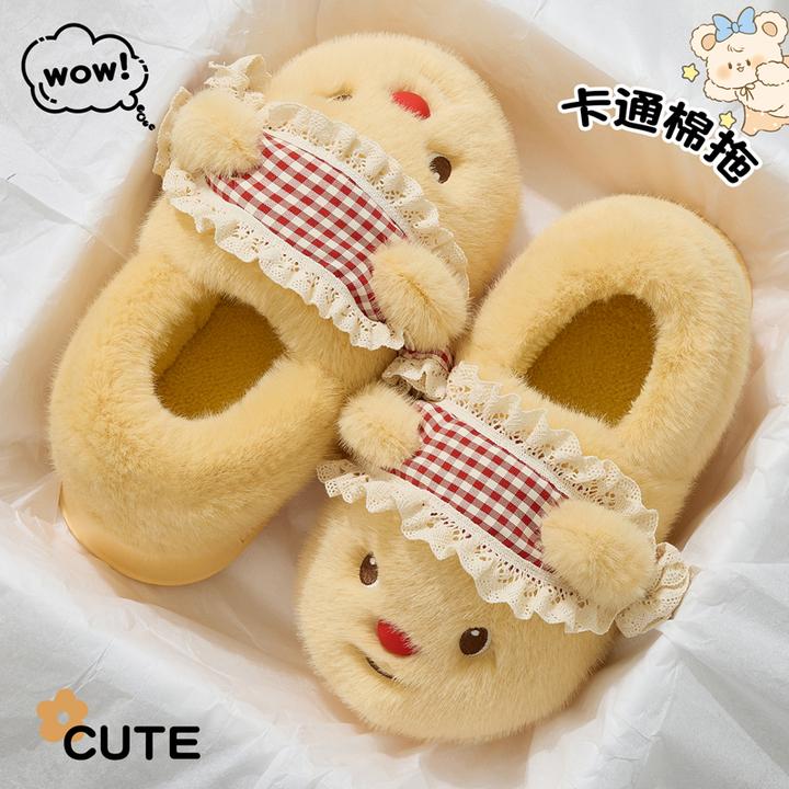 猫力可爱黄油小熊包跟棉拖鞋女冬季保暖2025新款室内厚底毛毛棉鞋
